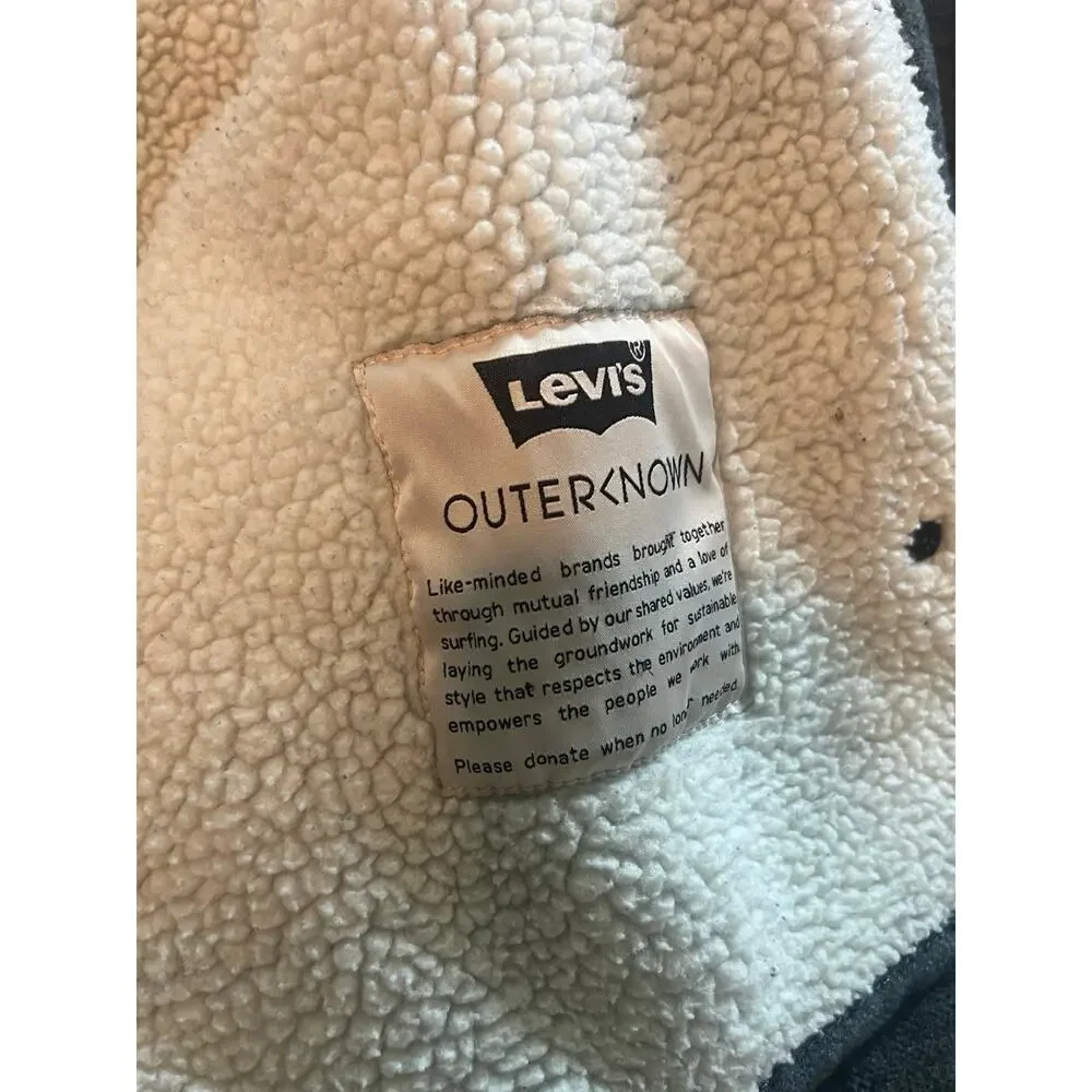 Levis x Outerknown Sherpa Trucker Jacket Mens XXL Gray Fleece Lined Snap